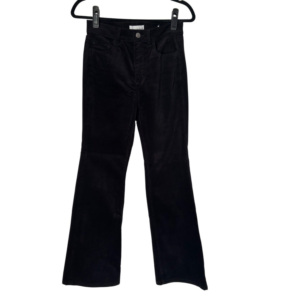 Loft Petite Five Pocket Slim Flare Pants in Velvet Size 4P Black High‎ Waisted